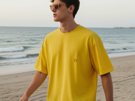 Yellow Oversized T-Shirt for Men | Minimal Solid Casual Streetwear Tee sleeve