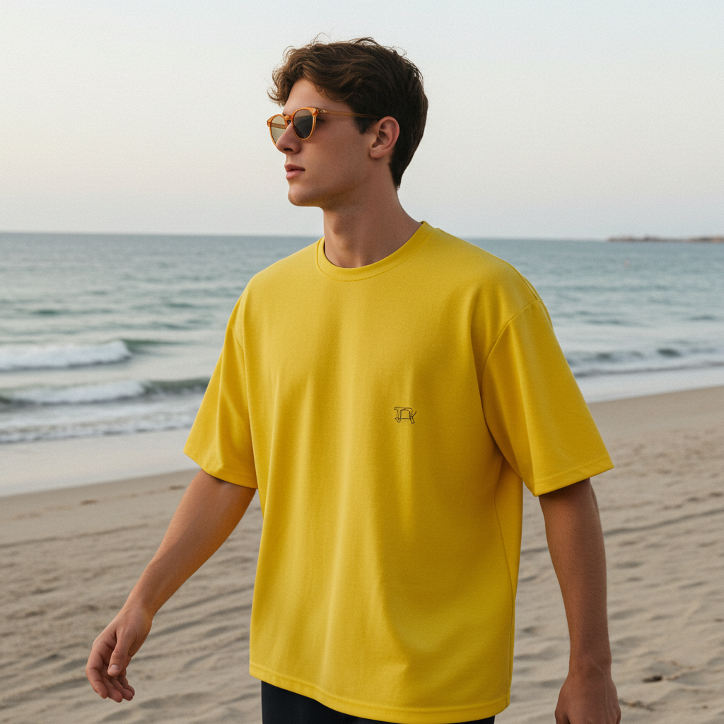 Yellow Oversized T-Shirt for Men | Minimal Solid Casual Streetwear Tee Sleeve Yellow Oversized T-Shirt for Men | Minimal Solid Casual Streetwear Tee sleeve
