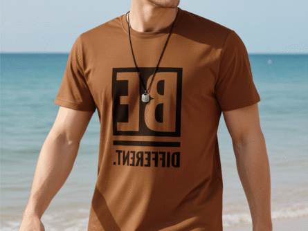 Slim Fit Graphic Printed T-Shirt for Men – Peach Be Different Quote Tee | Trisholic casual view