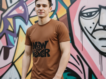 Peach “Now or Never” Graphic Oversized T-Shirt for Men | Motivational Streetwear Tee – Trisholic Sleeve Detail