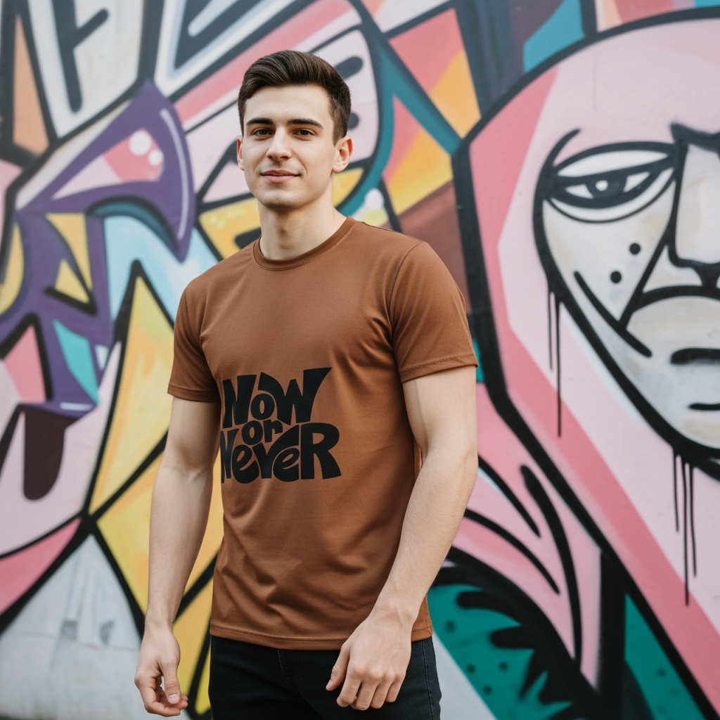 Sleeve Detailing – Peach Oversized Streetwear Tee Peach “Now or Never” Graphic Oversized T-Shirt for Men | Motivational Streetwear Tee – Trisholic Sleeve Detail