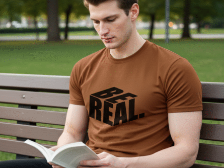 Stitching close-up – Men’s Casual Slim Fit Peach T-Shirt | Durable Polyester Fabric – Trisholic