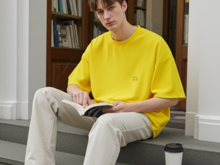 Yellow Oversized T-Shirt for Men | Minimal Solid Casual Streetwear Tee logo