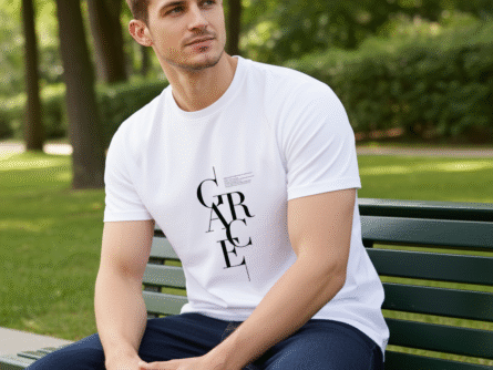 Premium White Grace Letter Print T-Shirt | Trendy Minimal Casual Wear for Men - Trisholic flat display