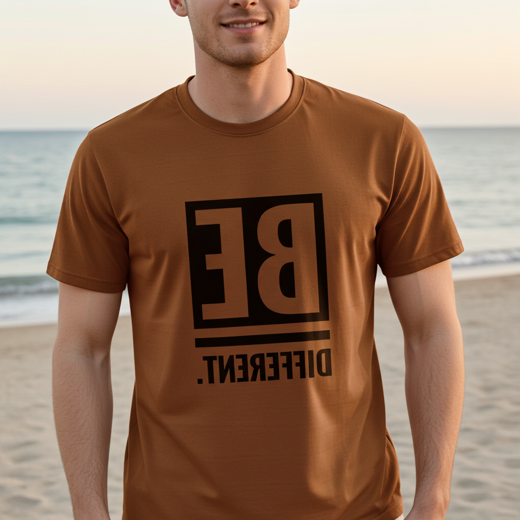 Slim Fit Graphic Printed T-Shirt for Men – Peach Be Different Quote Tee | Trisholic typography