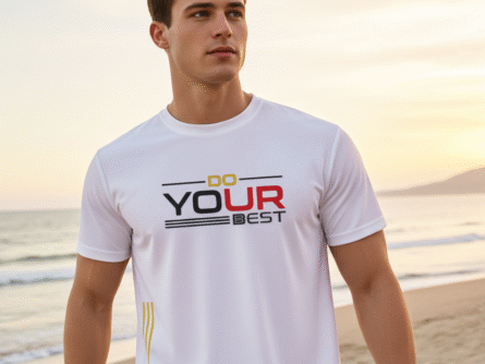 Side fit image of White Slim Fit Polyester Motivational Quote T-Shirt for Men