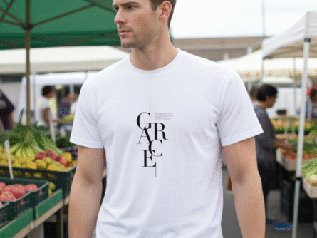 Premium White Grace Letter Print T-Shirt | Trendy Minimal Casual Wear for Men - Trisholic typography close-up