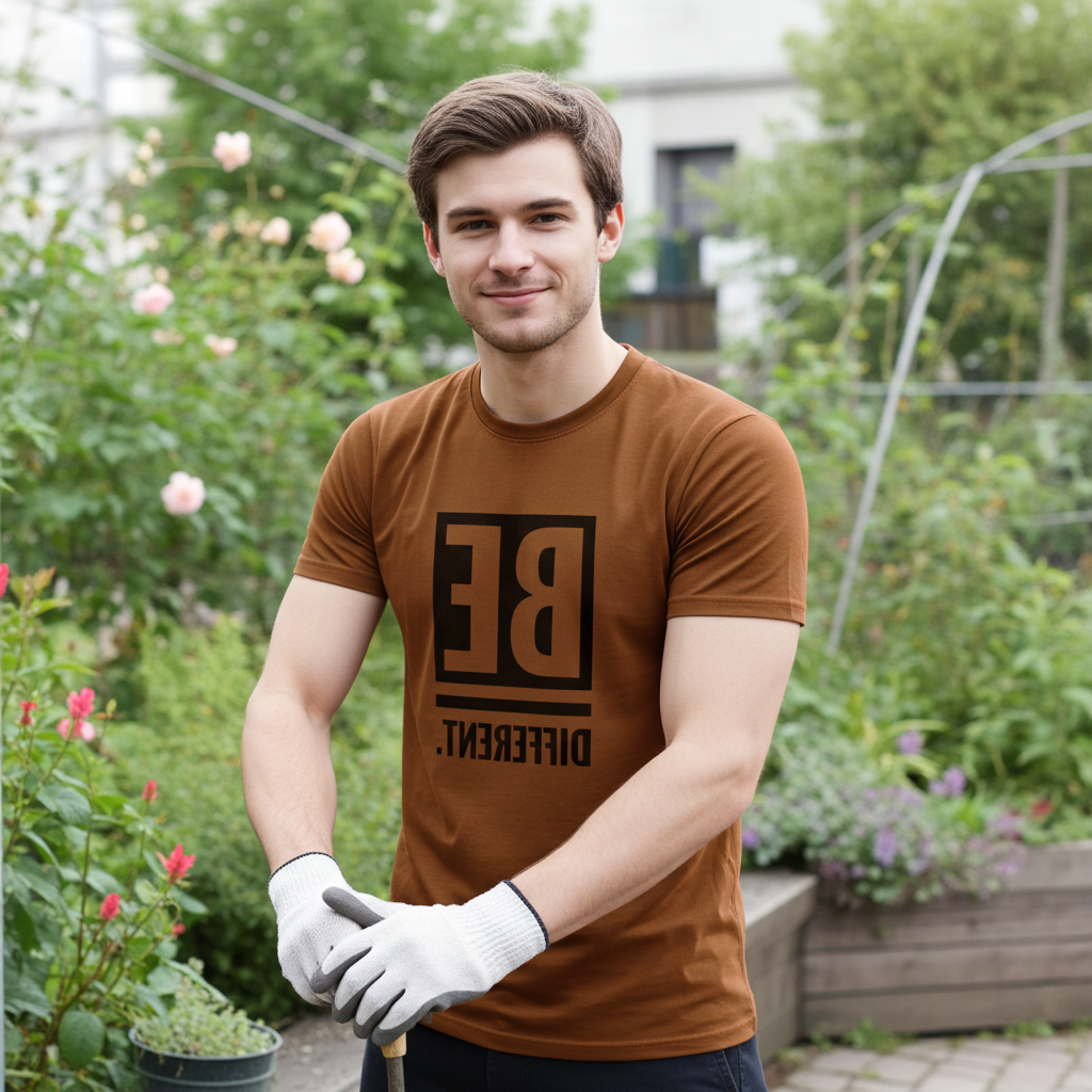 Slim Fit Graphic Printed T-Shirt for Men – Peach Be Different Quote Tee | Trisholic message highlight