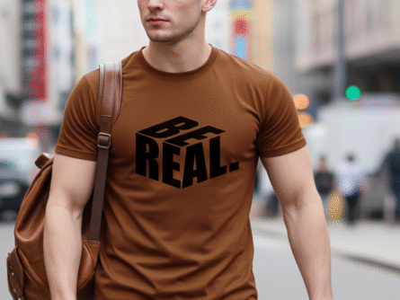 Fabric stretch shot – Men’s Casual Slim Fit Peach T-Shirt | Durable Polyester Fabric – Trisholic