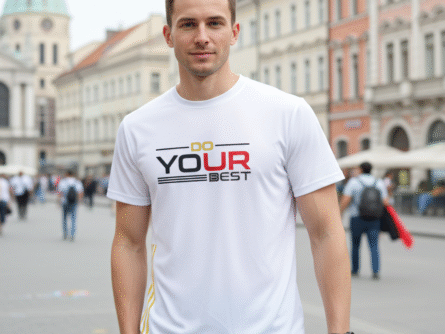 Polyester texture of White Slim Fit Polyester Motivational Quote T-Shirt for Men