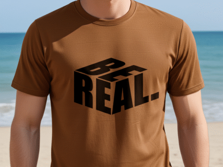 Folded product flat lay – Men’s Casual Slim Fit Peach T-Shirt | Durable Polyester Fabric – Trisholic