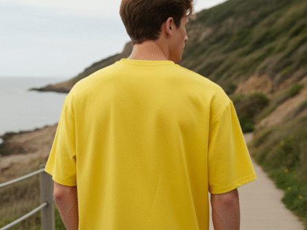 Yellow Oversized T-Shirt for Men | Minimal Solid Casual Streetwear Tee side view