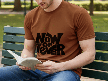 Peach “Now or Never” Graphic Oversized T-Shirt for Men | Motivational Streetwear Tee – Trisholic Back View