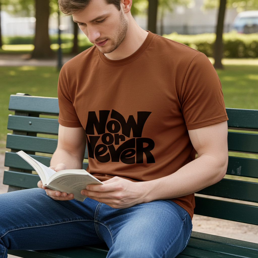 Peach “Now or Never” Graphic Oversized T-Shirt for Men | Motivational Streetwear Tee – Trisholic Back View
