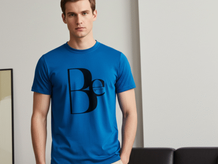 Stylish Blue Slim Fit Men’s Polyester T-Shirt | Everyday Wear – Trisholic side angle